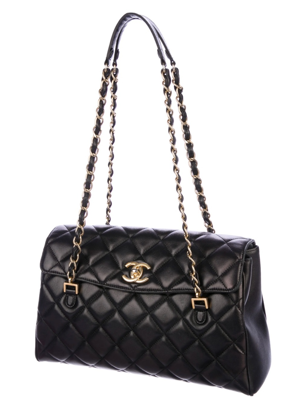 CHANEL Black Quilted Lambskin Shoulder Bag with Gold Hardware